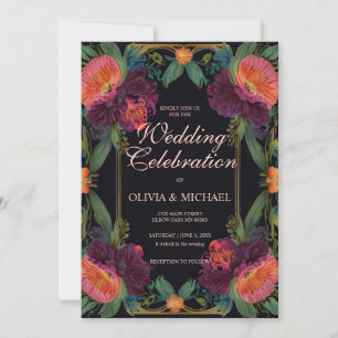 Elegant peach magenta vintage Wedding invitations