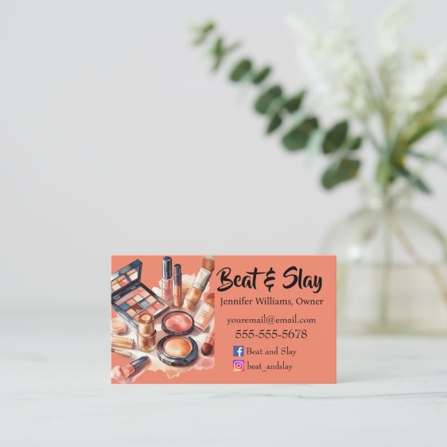 Elegant Peach Make-Up Artist Business Card (Standing Front)