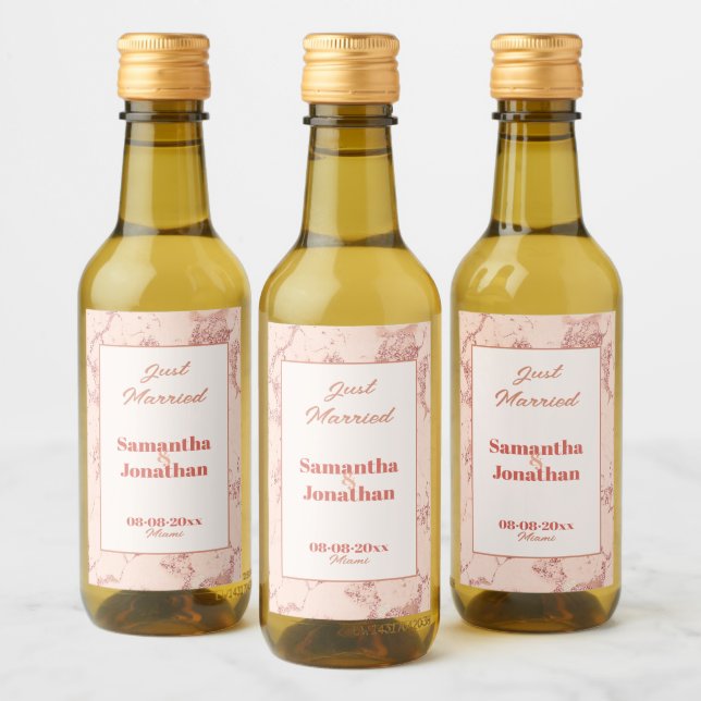Elegant Peach Marble Wedding Wine Label (Bottles)
