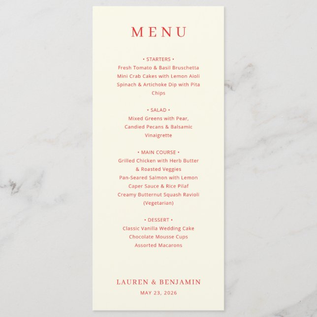 Elegant Peach Menu Card (Front)