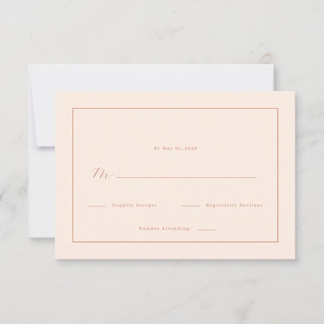 Elegant Peach Minimalist Calligraphy RSVP Card (Front)