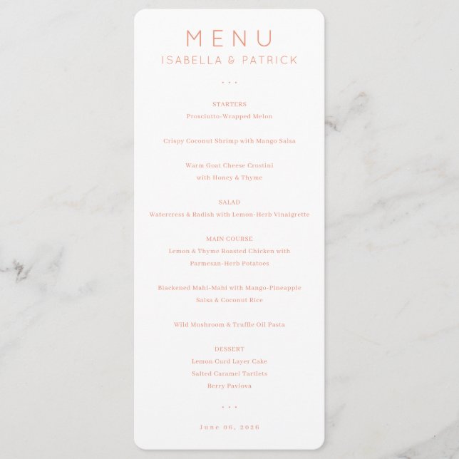 Elegant Peach Minimalist Menu (Front)