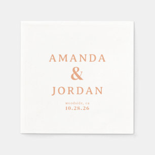 Elegant Peach Minimalist Names Napkin