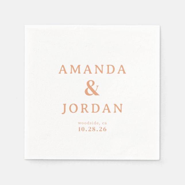 Elegant Peach Minimalist Names Napkin (Front)