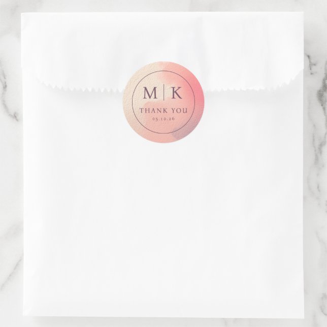 Elegant Peach Minimalist Thank You Classic Round Sticker (Bag)