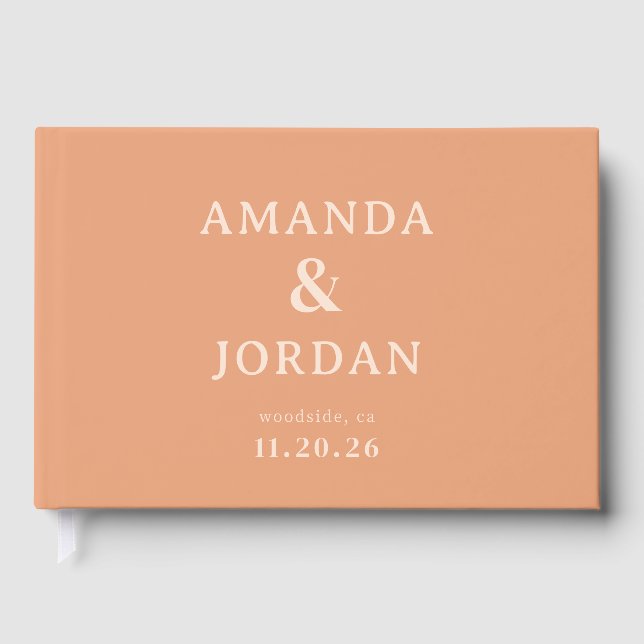 Elegant Peach Minimalist Typographic Guest Book (Front)