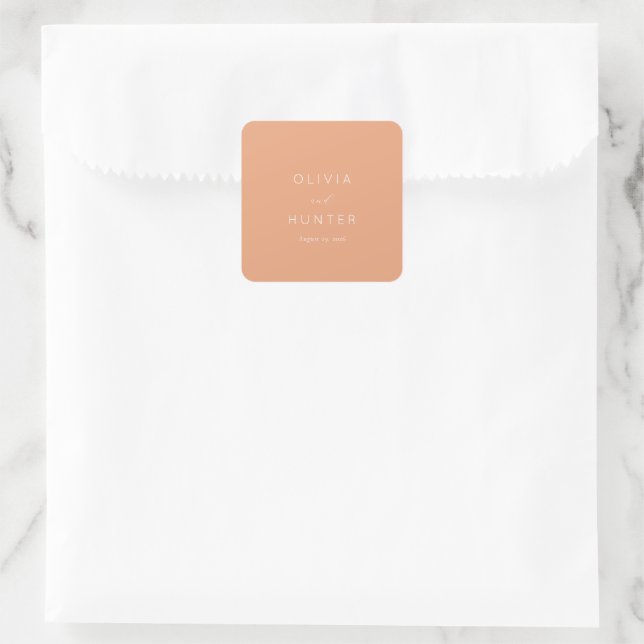 Elegant Peach Minimalist Typographic Square Sticker (Bag)