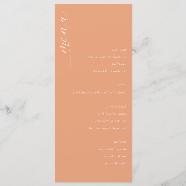 Elegant Peach Minimalist Wedding Menu (Front)