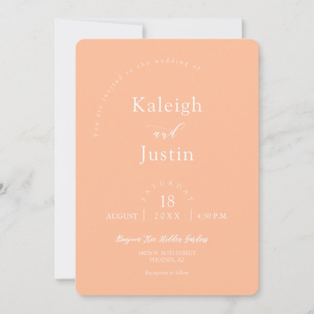 Elegant Peach Minimalist Wedding QR Code Photo Invitation (Front)
