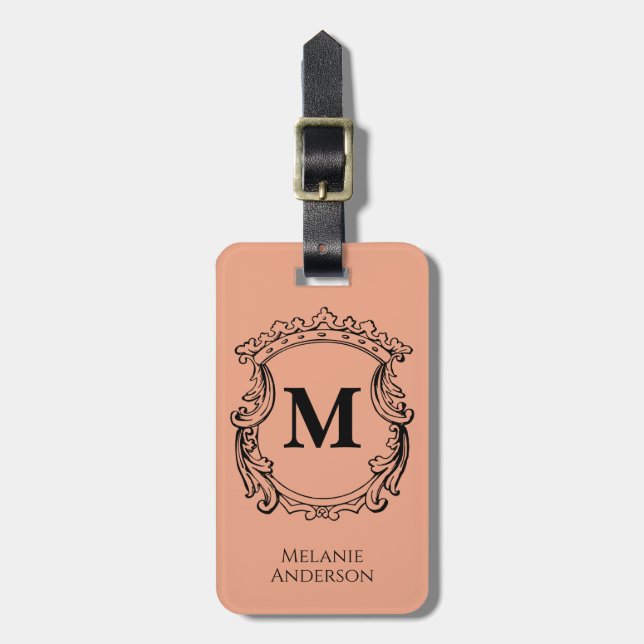 Elegant Peach Monogram Crest  Luggage Tag (Front Vertical)