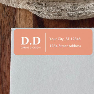 Elegant Peach Monogram Initials Return Address