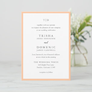Elegant Peach Monogram Modern Wedding Invitation