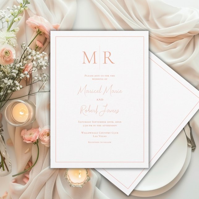 Elegant Peach Monogram Modern Wedding Invitation (Creator Uploaded)