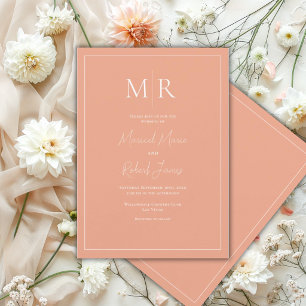 Elegant Peach Monogram Modern Wedding Invitation
