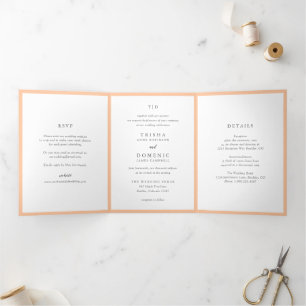 Elegant Peach Monogram Modern Wedding Tri-Fold Invitation