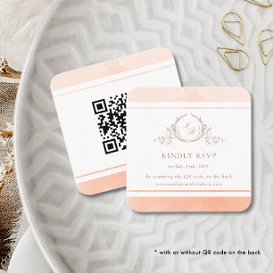 Elegant Peach Monogram RSVP and QR Code Enclosure Card