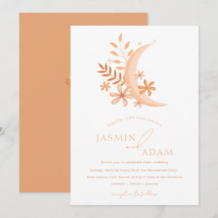 Elegant Peach Moon Monogram Wedding Invitation