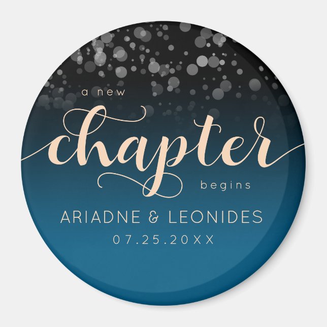 Elegant Peach Mykonos Blue Wedding A New Chapter Magnet (Front)