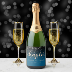Elegant Peach Mykonos Blue Wedding A New Chapter Sparkling Wine Label