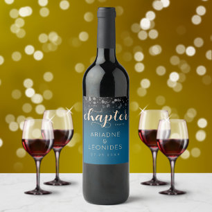 Elegant Peach Mykonos Blue Wedding A New Chapter Wine Label