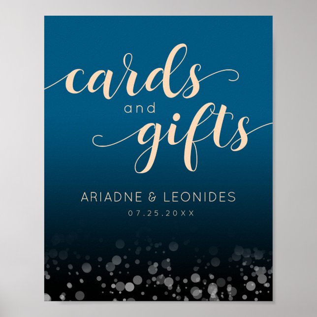 Elegant Peach Mykonos Blue Wedding Cards Gifts Poster (Front)