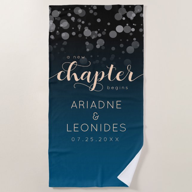 Elegant Peach Oceanic Blue Wedding A New Chapter Beach Towel (Front)