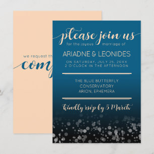 Elegant Peach Oceanic Blue Wedding A New Chapter Invitation