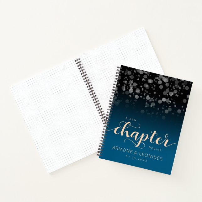 Elegant Peach Oceanic Blue Wedding A New Chapter Notebook (Inside)