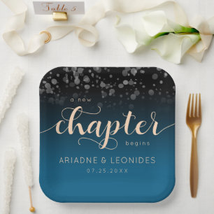 Elegant Peach Oceanic Blue Wedding A New Chapter Paper Plate