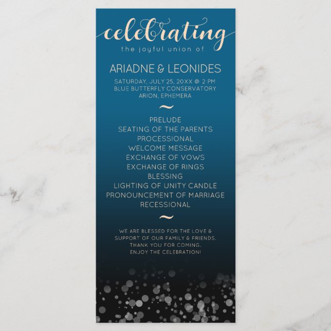 Elegant Peach Oceanic Blue Wedding A New Chapter Programme (Front)