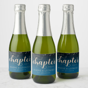 Elegant Peach Oceanic Blue Wedding A New Chapter Sparkling Wine Label