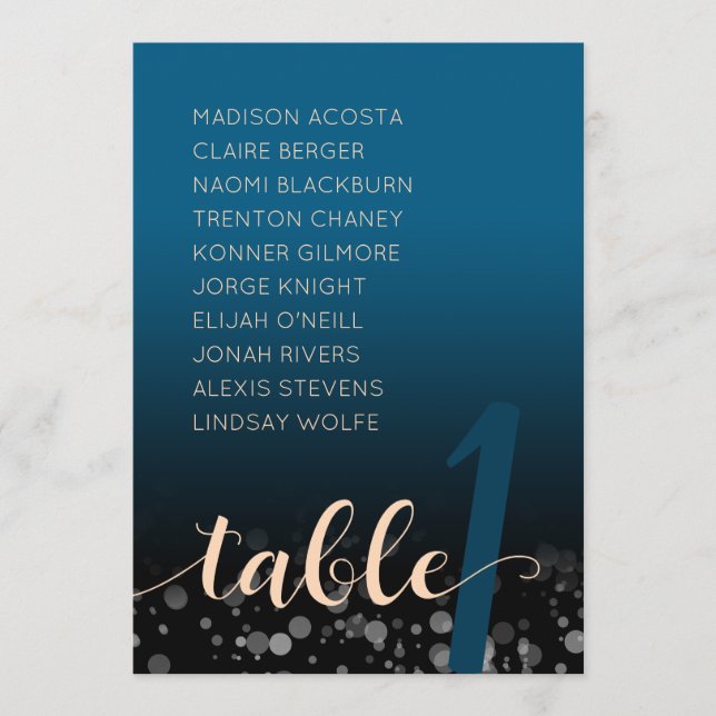 Elegant Peach Oceanic Blue Wedding Seating Chart Invitation (Front)