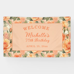 Elegant Peach Orange Floral Roses 70th Birthday Banner