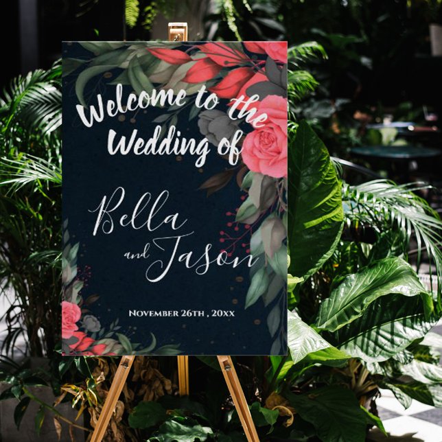 Elegant Peach Orange Floral Wedding Welcome Sign  (Creator Uploaded)