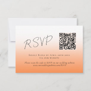 Elegant Peach Orange Fuzz QR Code Wedding RSVP  Card