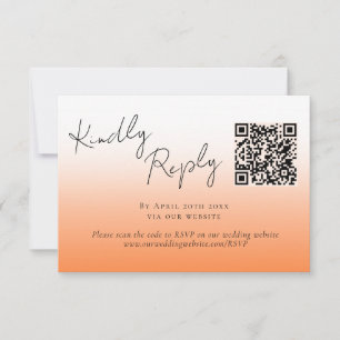 Elegant Peach Orange Fuzz QR Code Wedding RSVP  Card