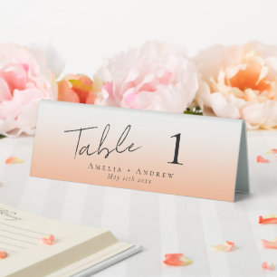 Elegant Peach Orange Fuzz Wedding Table Number
