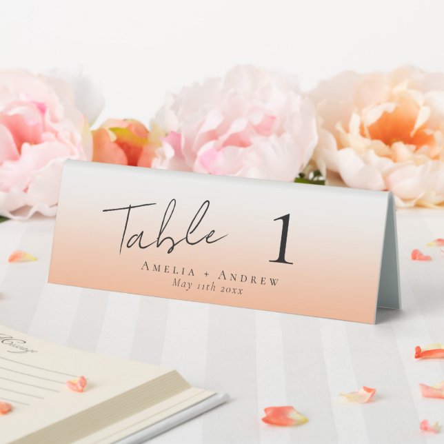Elegant Peach Orange Fuzz Wedding Table Number (In SItu (Wedding))