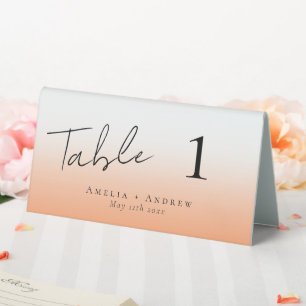 Elegant Peach Orange Fuzz Wedding Table Number