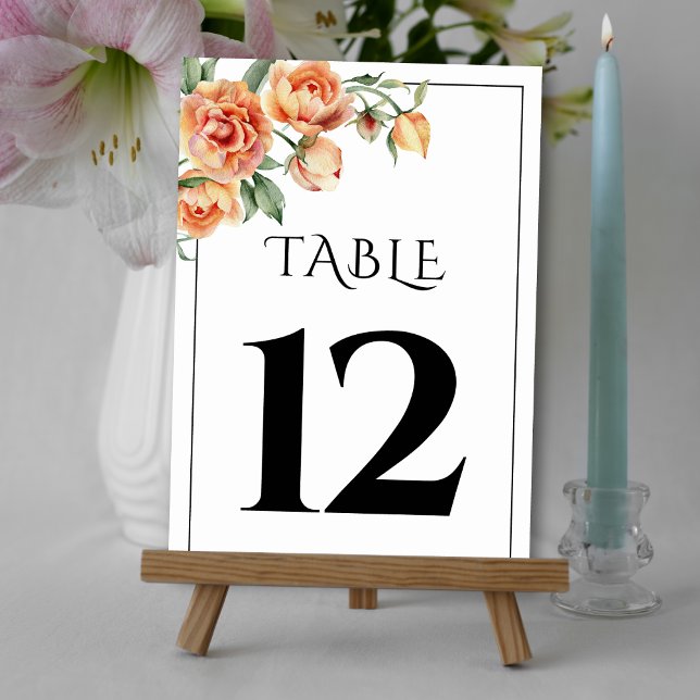 Elegant Peach peony flowers floral wedding Table Number (Creator Uploaded)