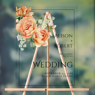 Elegant peach peony flowers wedding WELCOME Acrylic Sign