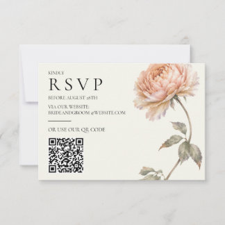 Elegant Peach Peony Modern Wedding Horizontal RSVP Card
