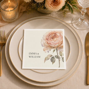 Elegant Peach Peony Personalised Wedding Party Napkin