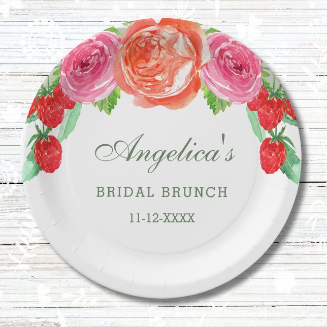 Elegant Peach Peony Pink Floral Bridal Brunch Paper Plate (Creator Uploaded)