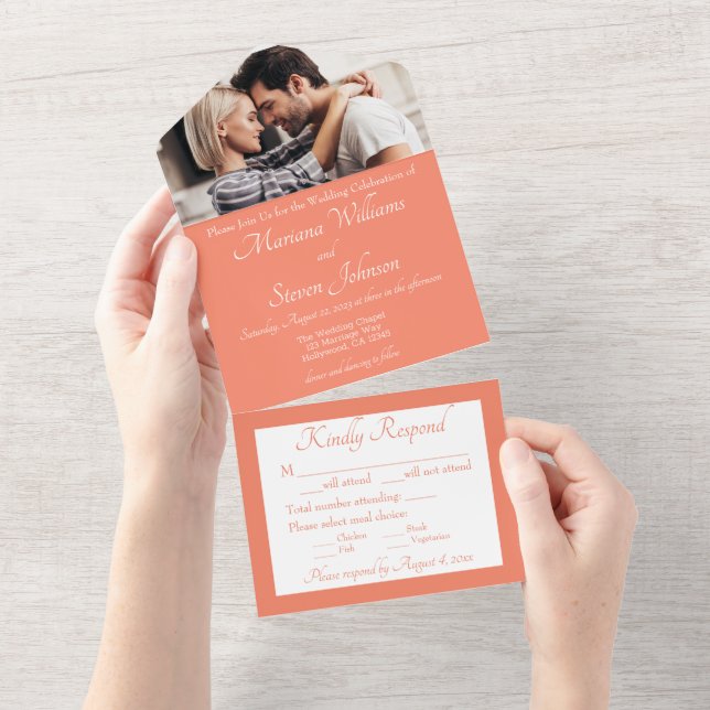 Elegant Peach Photo Wedding Invitation (Tearaway)