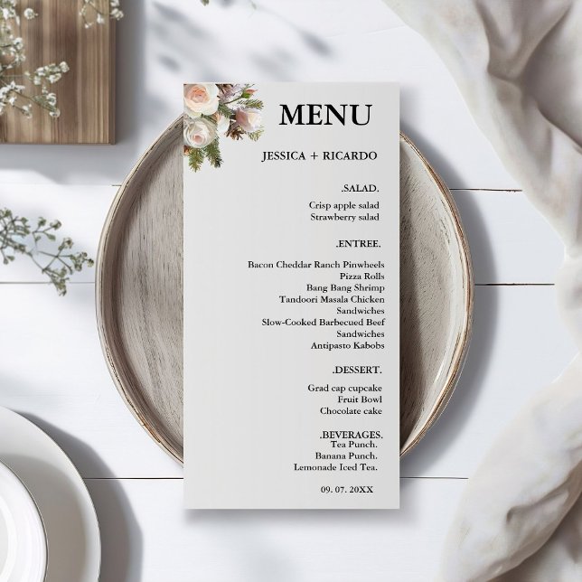 Elegant Peach Pink Boho Watercolor Winter  Wedding Menu (Creator Uploaded)