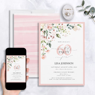 Elegant Peach Pink Floral Script 60th Birthday Invitation