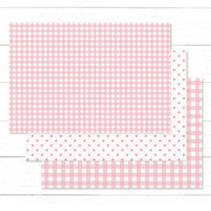 Elegant Peach Pink Gingham Check Polka Dots Wrapping Paper Sheet