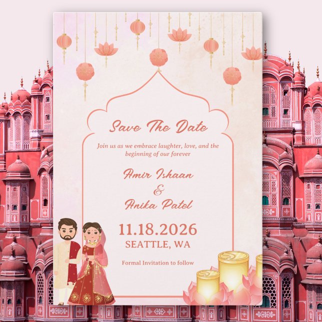 Elegant Peach Pink Lotus Lanterns Wedding Save The Date (Creator Uploaded)