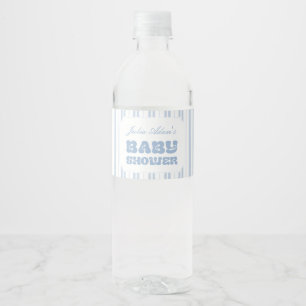 Elegant Peach Pink Striped Pattern Baby Shower Water Bottle Label